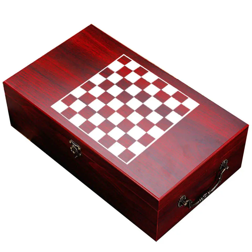 New Wooden Chess Game Wine Bottle Box Wine Storage Box with Accessories Chess Game Gift Set